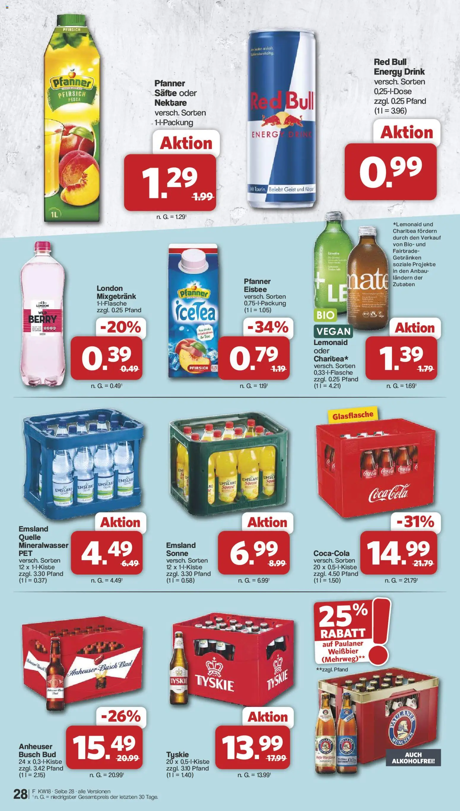 Famila Nordwest Prospekt 	 – gültig ab 27.04.2026 | Seite: 28 | Produkte: Tyskie, Pfanner eistee, Pfirsich, Limette