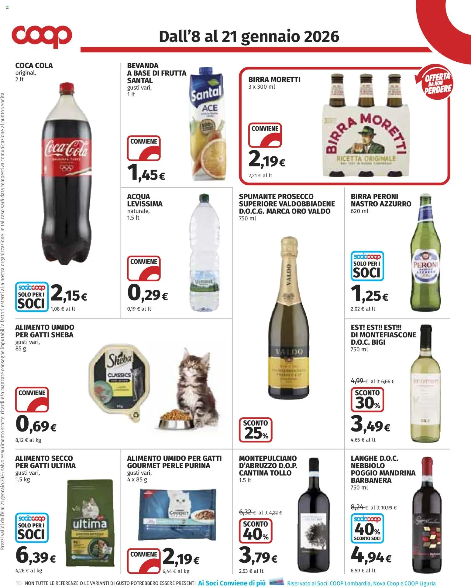 Volantino COOP del 08.01.2026 | Pagina: 10 | Prodotti: Prosecco, Acqua, Birra Moretti, Spumante