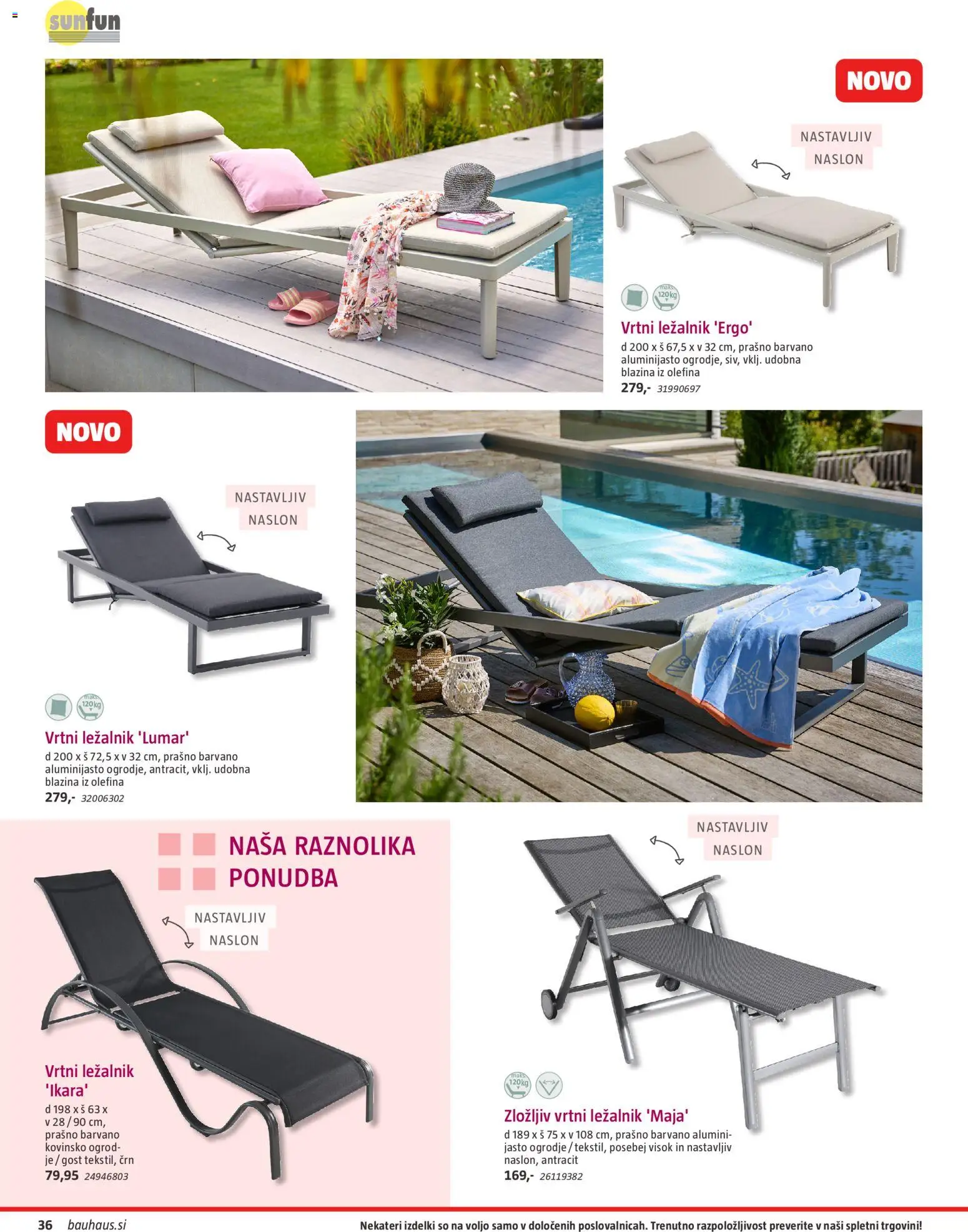 Novi Bauhaus katalog ponudbe – veljaven od 22.04.2026 | Stran: 36 | Izdelki: Ležalnik, Blazina