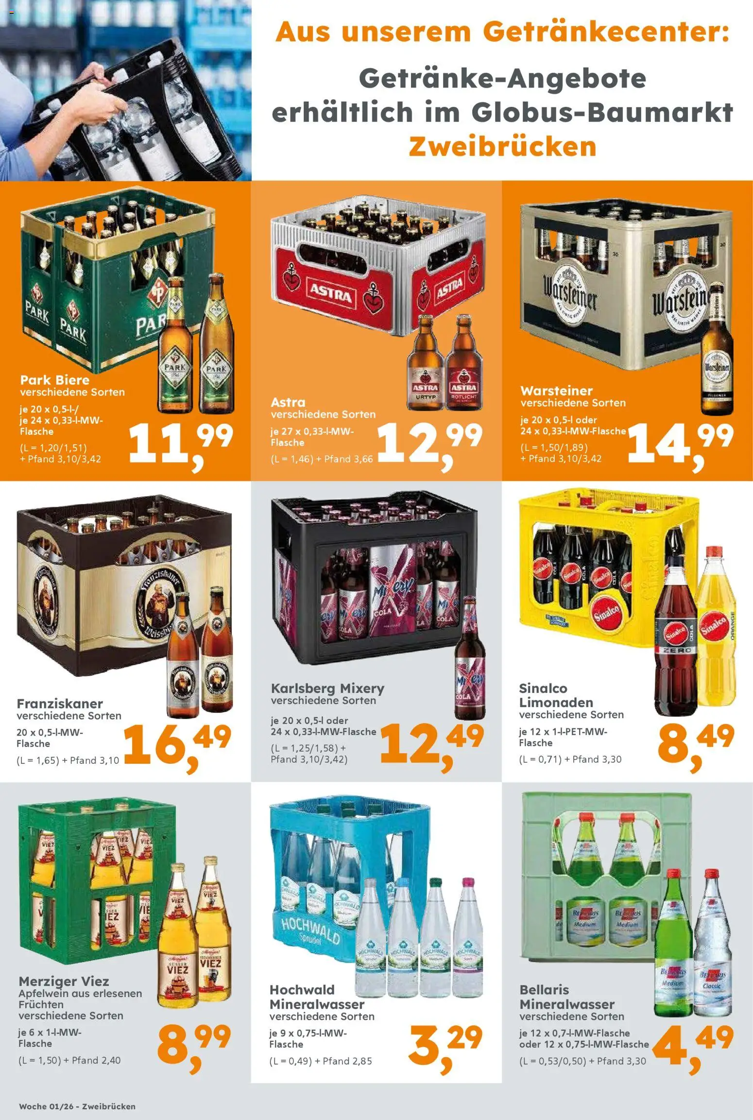 Globus Baumarkt prospekt Zweibrücken	 – gültig ab 29.12.2025 | Seite: 4 | Produkte: Sinalco, Mineralwasser, Warsteiner, Mixery