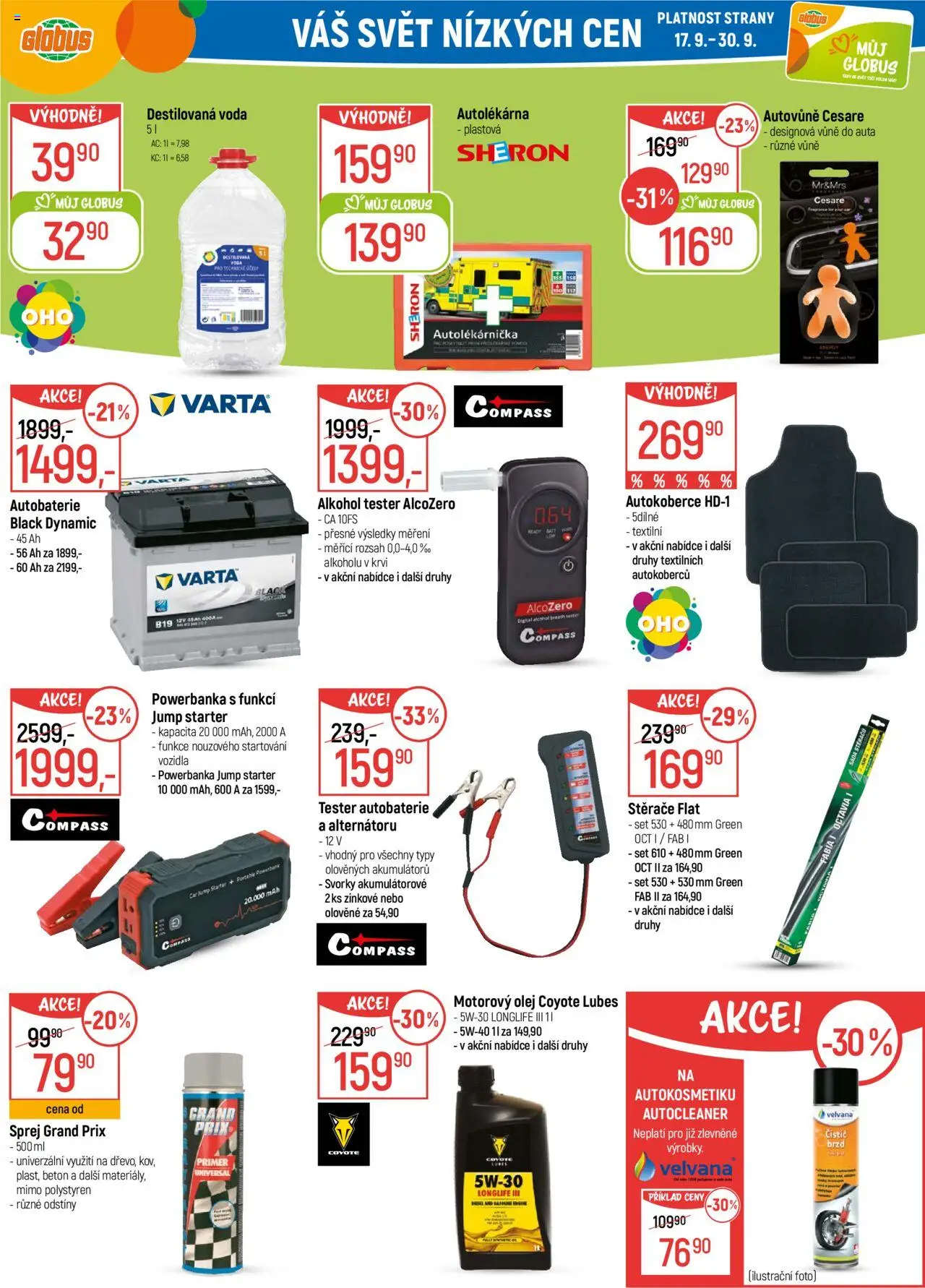 Globus leták - Opava od 17.09.2025 | Strana: 30 | Produkty: Tester autobaterie, Autobaterie, Autolékárnička, Alkohol tester