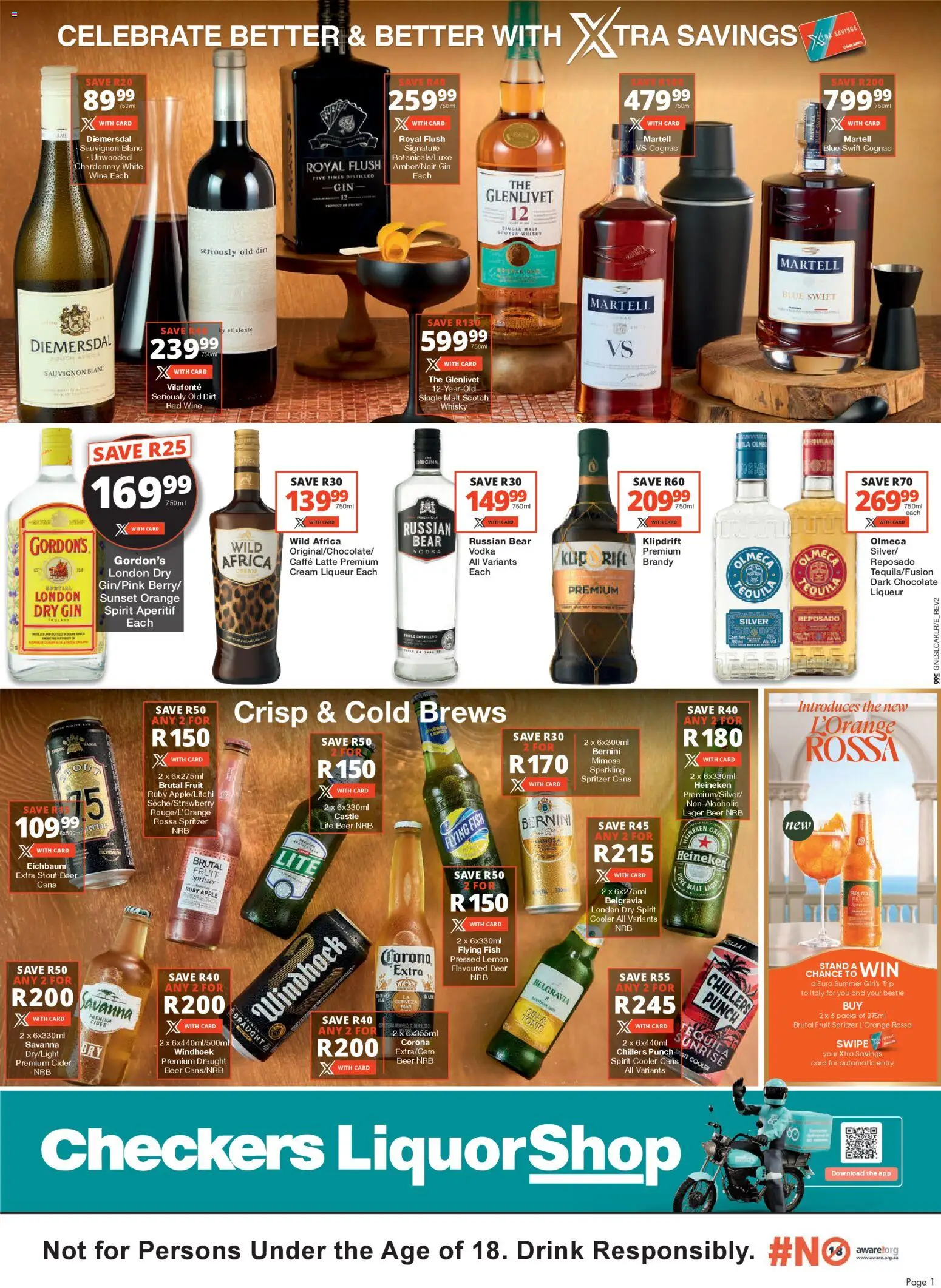 New Checkers catalogue – valid from 24.04.2026 | Page: 1 | Products: Brandy, Cooler, Beer, Gin
