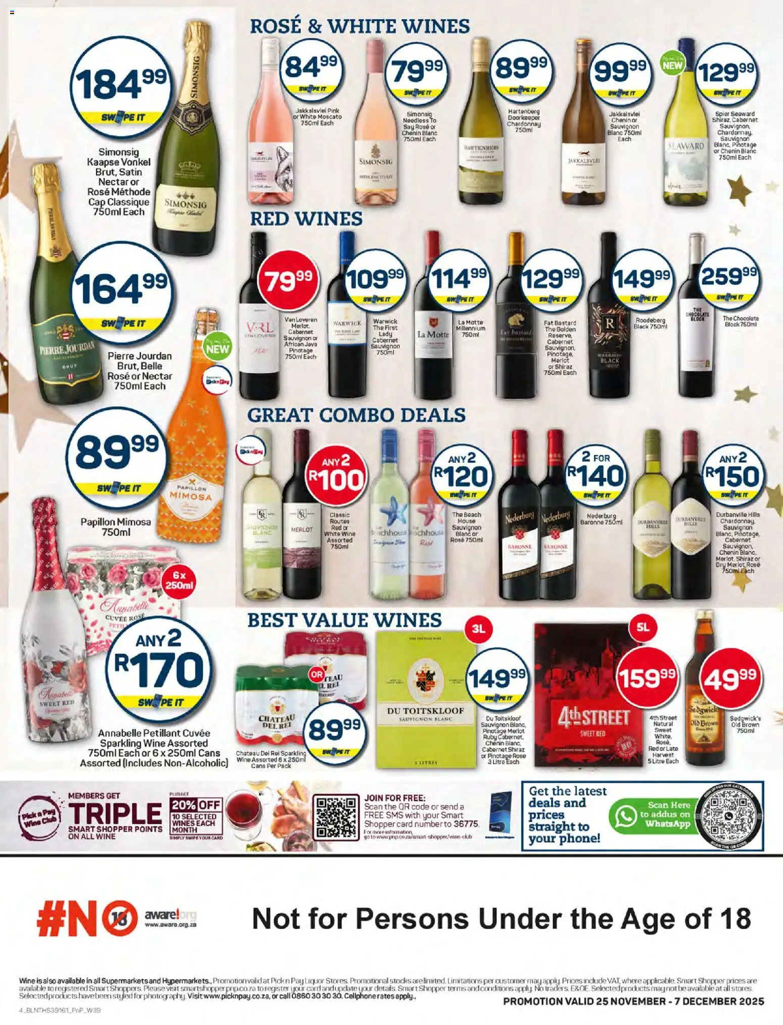 New Pick n Pay catalogue – valid from 25.11.2025 | Page: 4 | Products: Phone, Cap, Chocolate, Wine