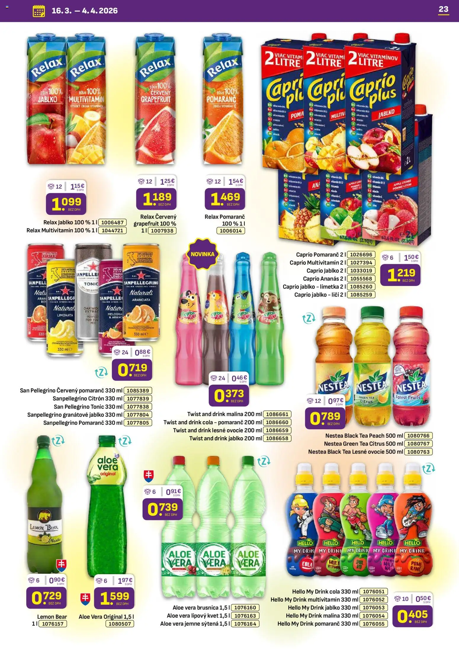 Nové Libex akcie – leták je platný od 16.03.2026 | Strana: 23 | Produkty: Limetka, Liči, Apple, Grapefruit