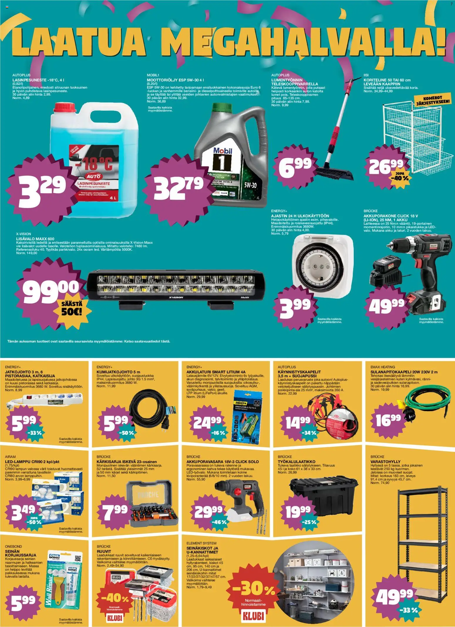 Tokmanni tarjoukset – voimassa 19.01.2026 alkaen | Sivu: 7 | Tuotteet: Varastohylly, Jatkojohto, Moottoriöljy, Laatikko