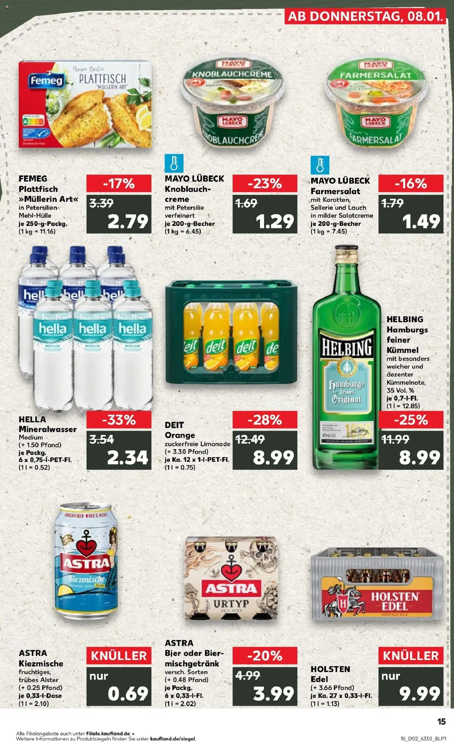 Kaufland prospekt Hamburg	 – gültig ab 08.01.2026 | Seite: 15 | Produkte: Bier, Mineralwasser, Creme, Petersilie