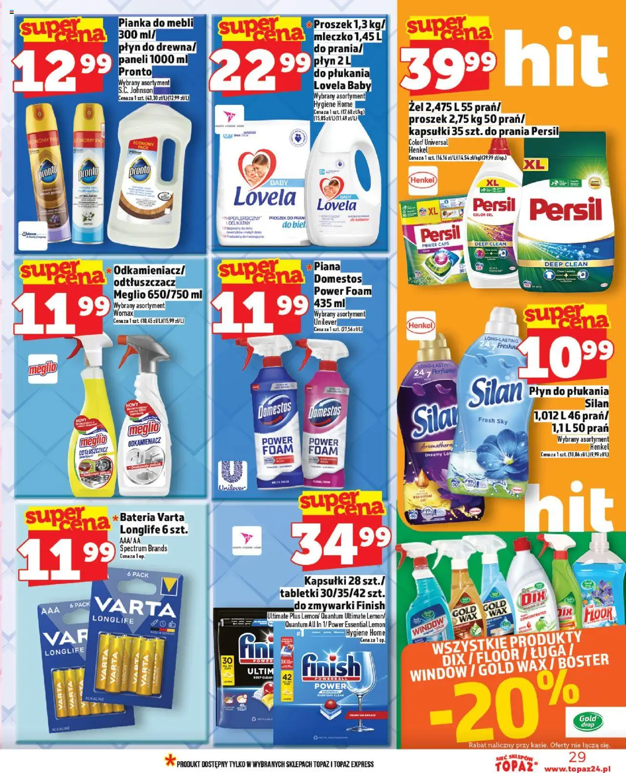 Topaz Gazetka od 23.10.2025 | Strona: 29 | Produkty: Meglio, Persil, Domestos, Finish