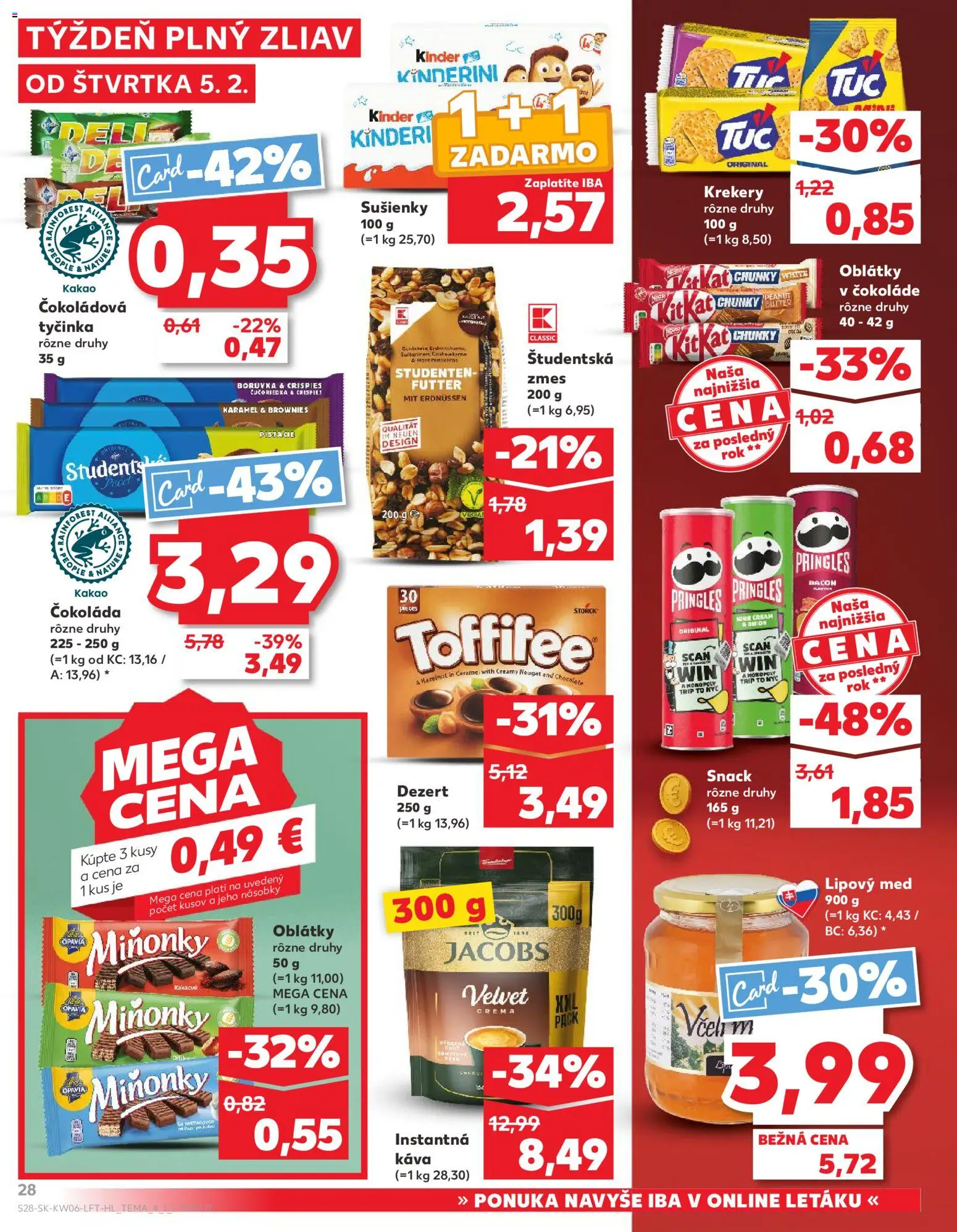 Nové Kaufland akcie – leták je platný od 05.02.2026 | Strana: 28 | Produkty: Jacobs Velvet, Čokoláda, Pistácie, Kakao