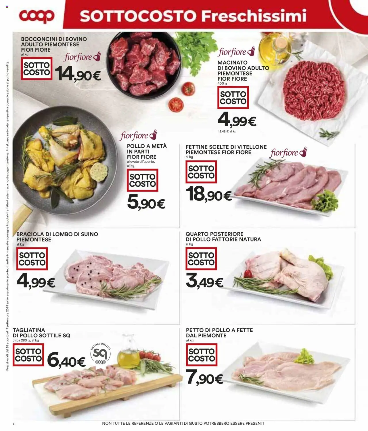 Volantino COOP del 28.08.2025 | Pagina: 6 | Prodotti: Bovino, Petto di Pollo, Suino, Macinato