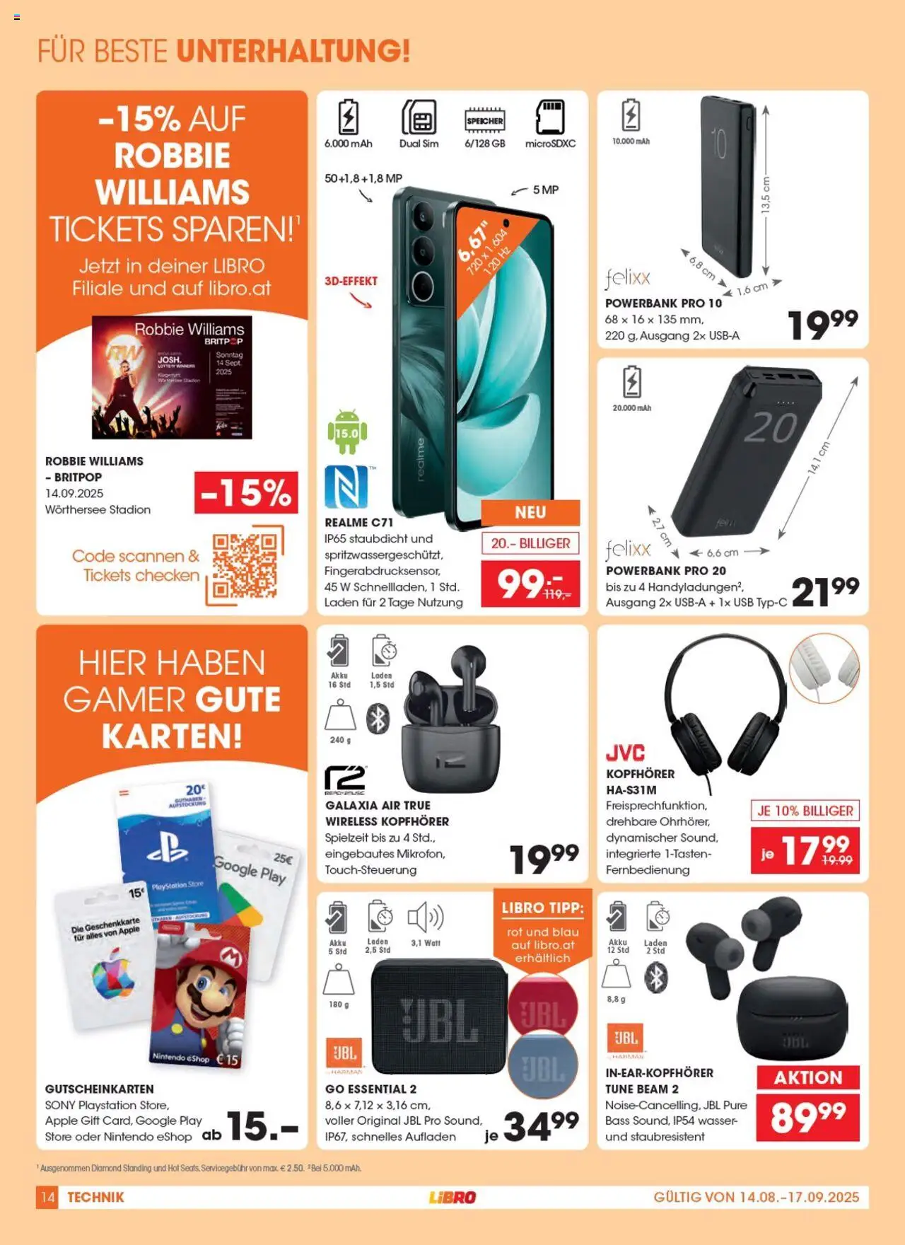 Libro Flugblatt gültig ab 14.08.2025 | Seite: 14 | Produkte: Wasser, Kopfhörer, Playstation, Apple