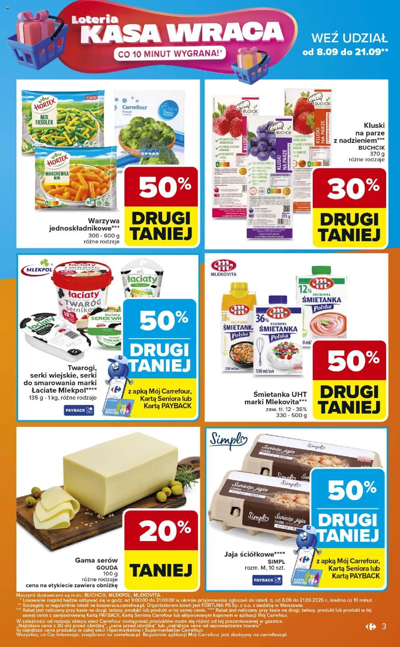Carrefour Gazetka - Weekend promek już od czwartku od 11.09.2025 | Strona: 3 | Produkty: Karta, Kluski na parze, Marchewka, Twaróg
