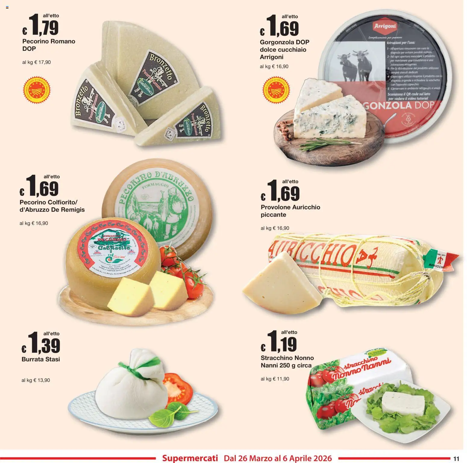 Volantino Sì con Te del 26.03.2026 | Pagina: 11 | Prodotti: Provolone, Stracchino, Pecorino Romano, Burrata