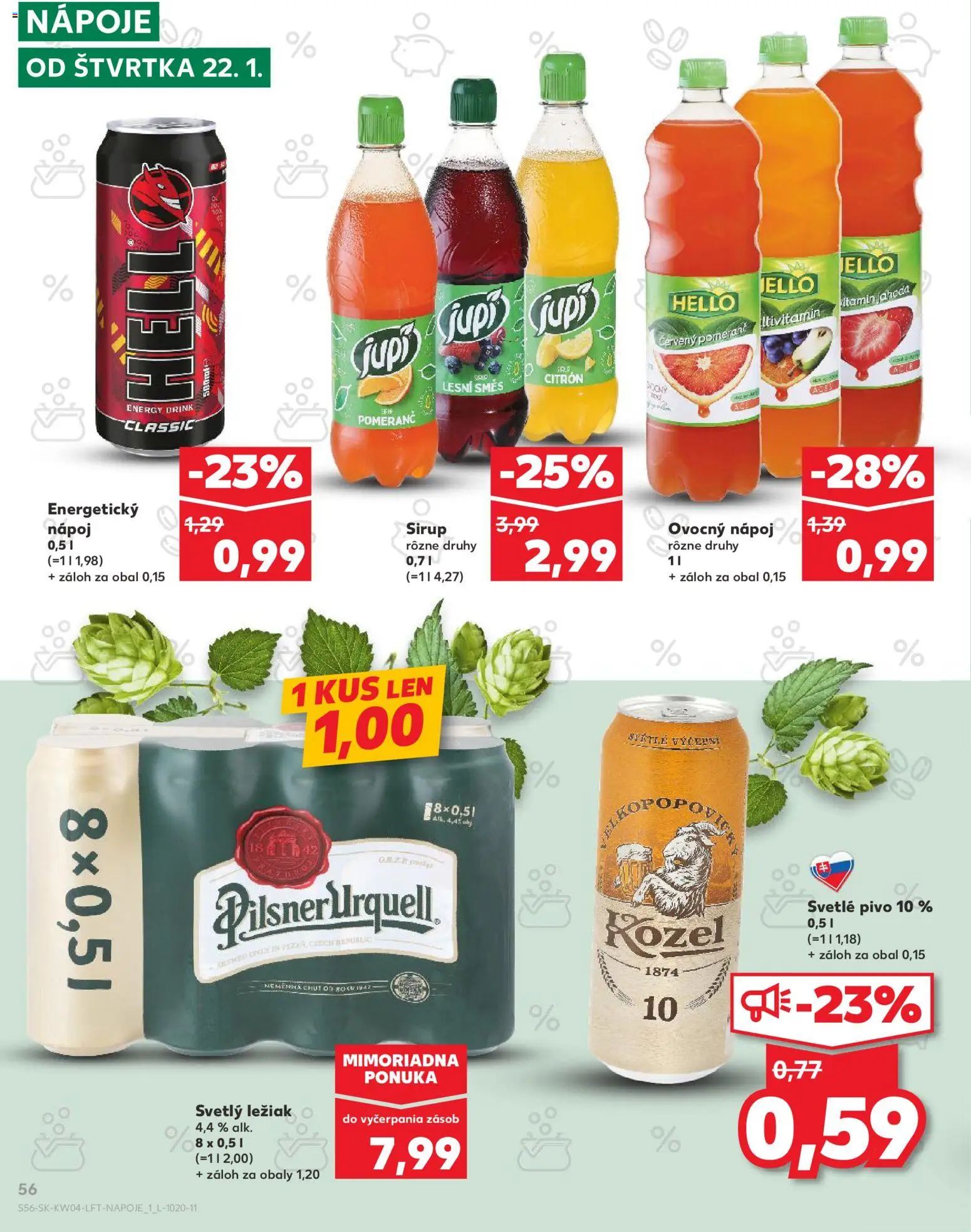 Kaufland SK akciós ujság - amely érvényes a következő dátumtól: 22.01.2026 | Oldal: 56 | Termékek: Pilsner urquell