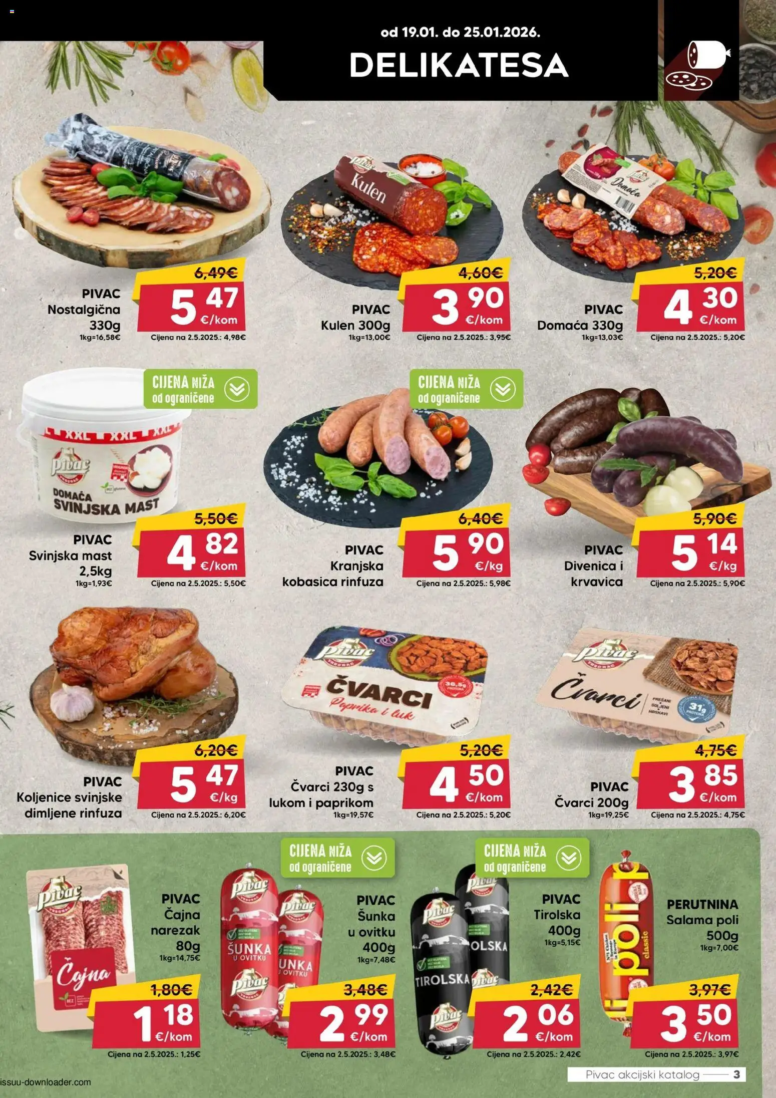 Pivac katalog | vrijedi od 19.01.2026 | Stranica: 3 | Proizvodi: Šunka, Svinjska mast, Kobasica, Kulen