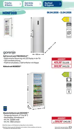 Metro Prospekt 	 ab 06.04.2026 gültig | Seite: 45 | Produkte: Gorenje, Gefrierschrank, Tür, Kühlschrank