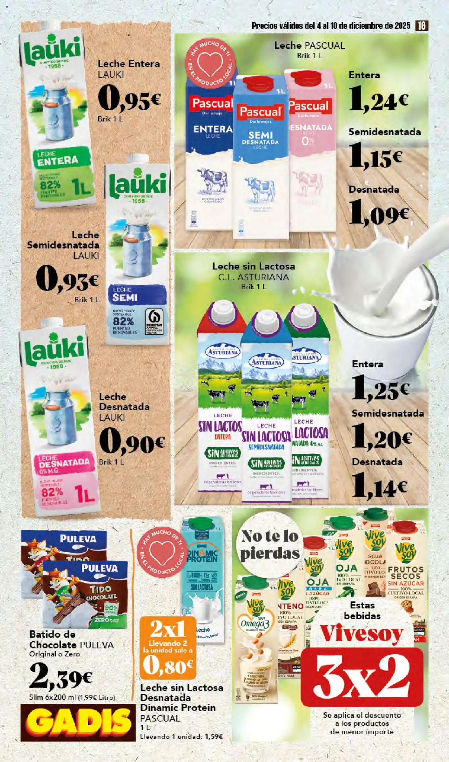 Gadis - folleto │ válido desde el 04.12.2025 | Página: 16 | Productos: Leche desnatada, Leche sin lactosa, Leche entera, Té