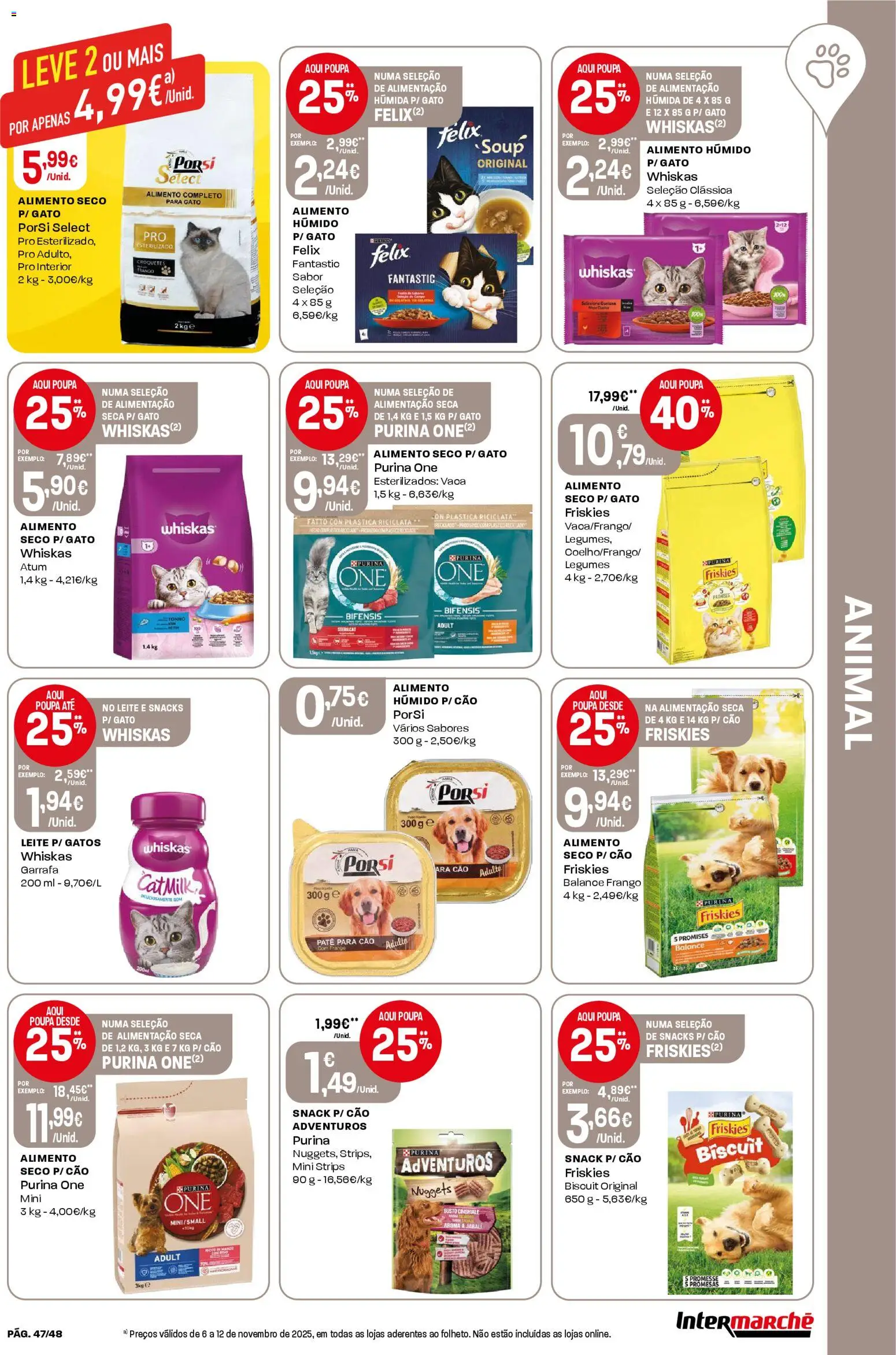 Intermarché folheto │ válido de 06.11.2025 | Página: 47 | Produtos: Atum, Purina one, Frango, Leite