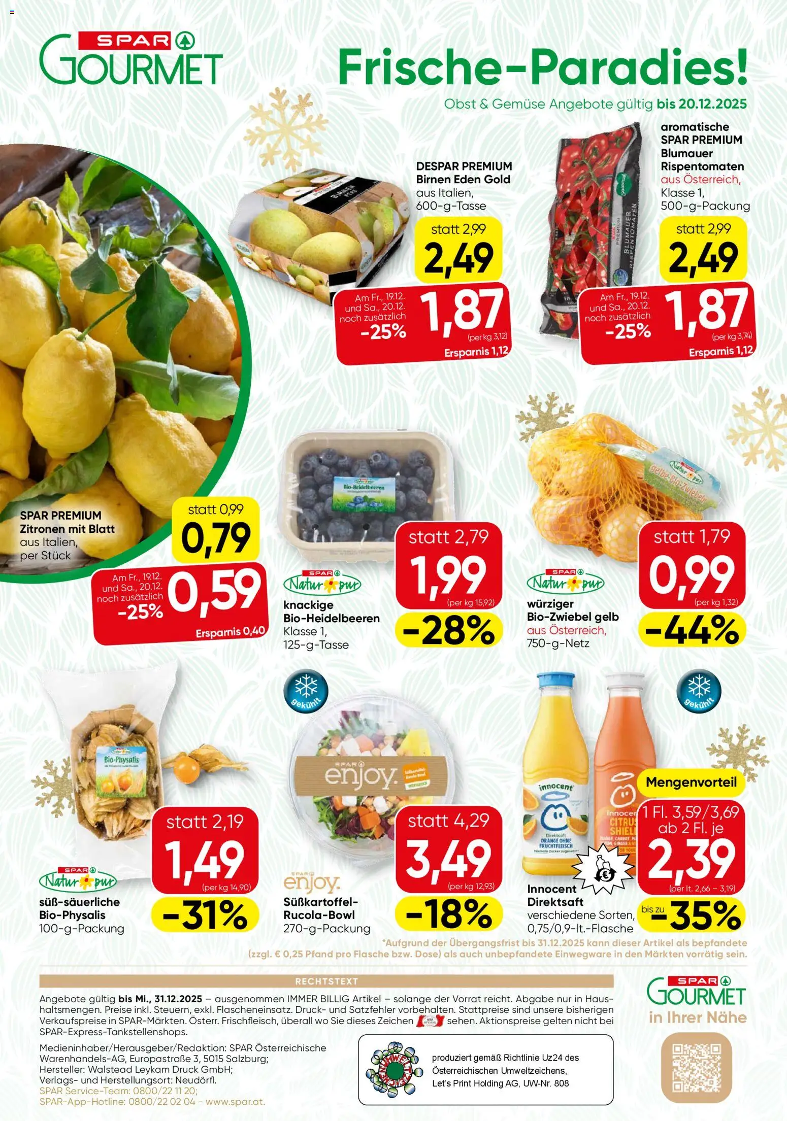 SPAR Gourmet Flugblatt gültig ab 18.12.2025 | Seite: 12 | Produkte: Gemüse, Obst