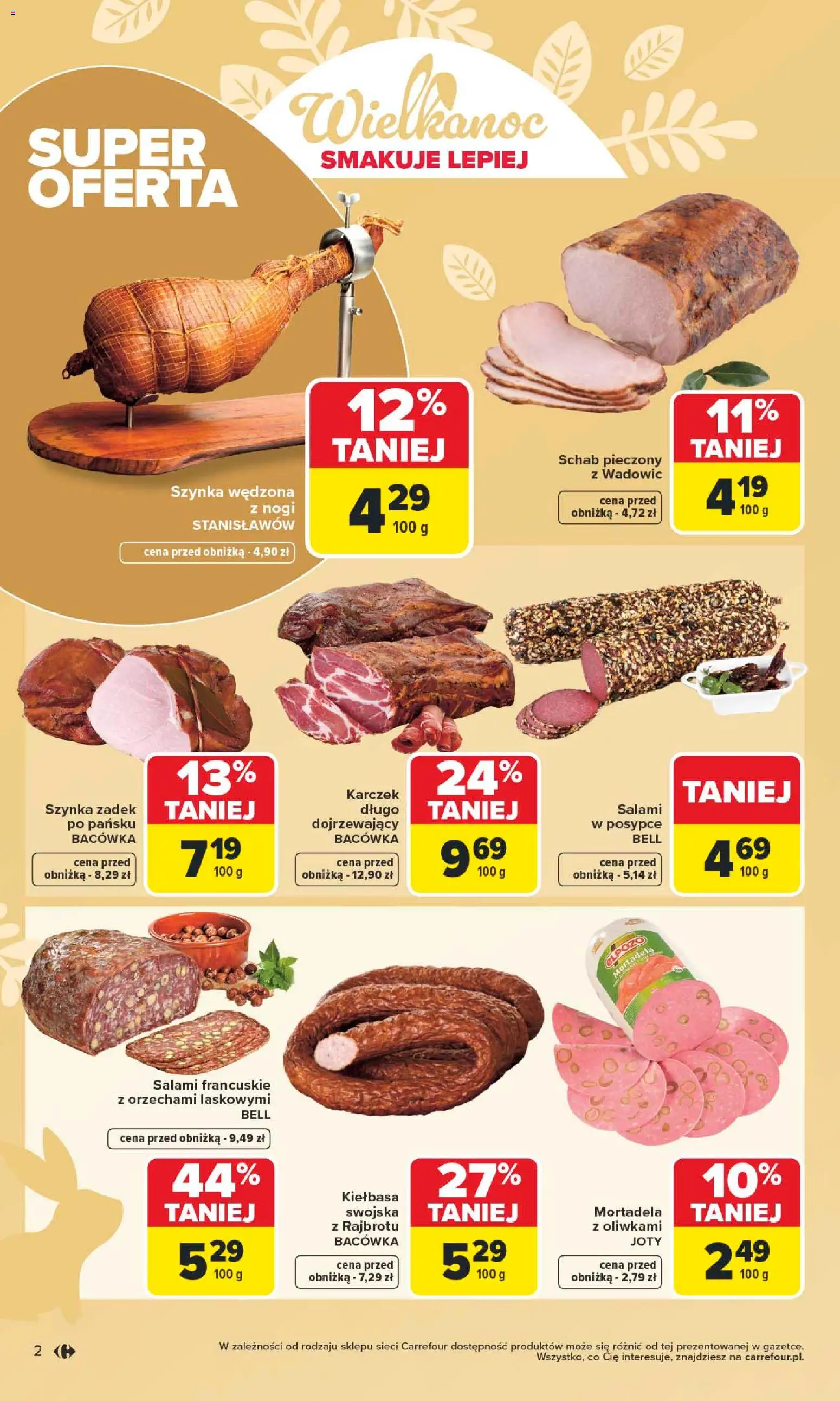 Carrefour gazetka - Wielkanoc smakuje lepiej od 16.03.2026 | Strona: 2 | Produkty: Bell, Szynka, Salami, Schab pieczony