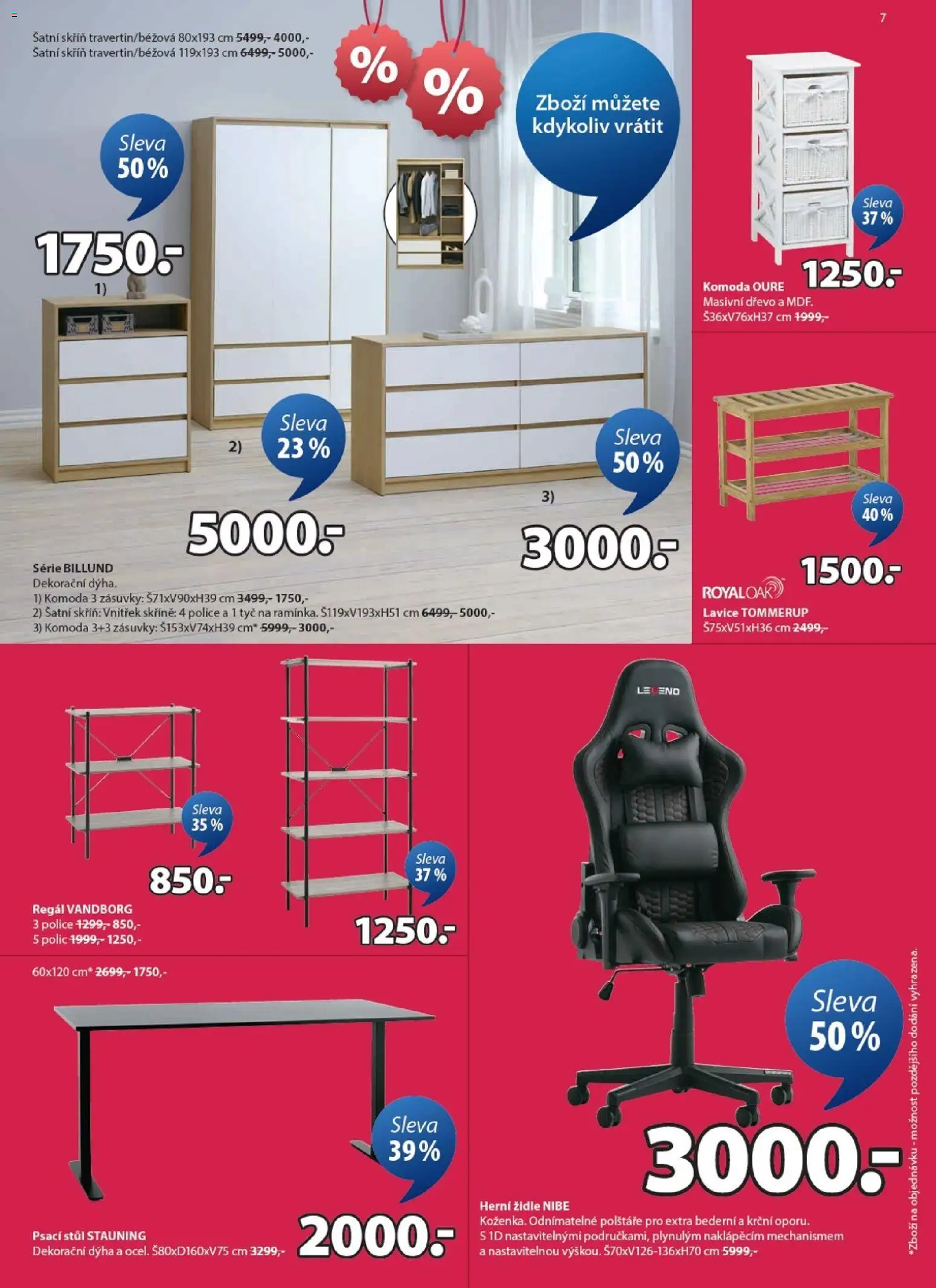 JYSK leták - Výprodej od 12.01.2026 | Strana: 7 | Produkty: Skříně, Šatní skříň, Police, Psací stůl