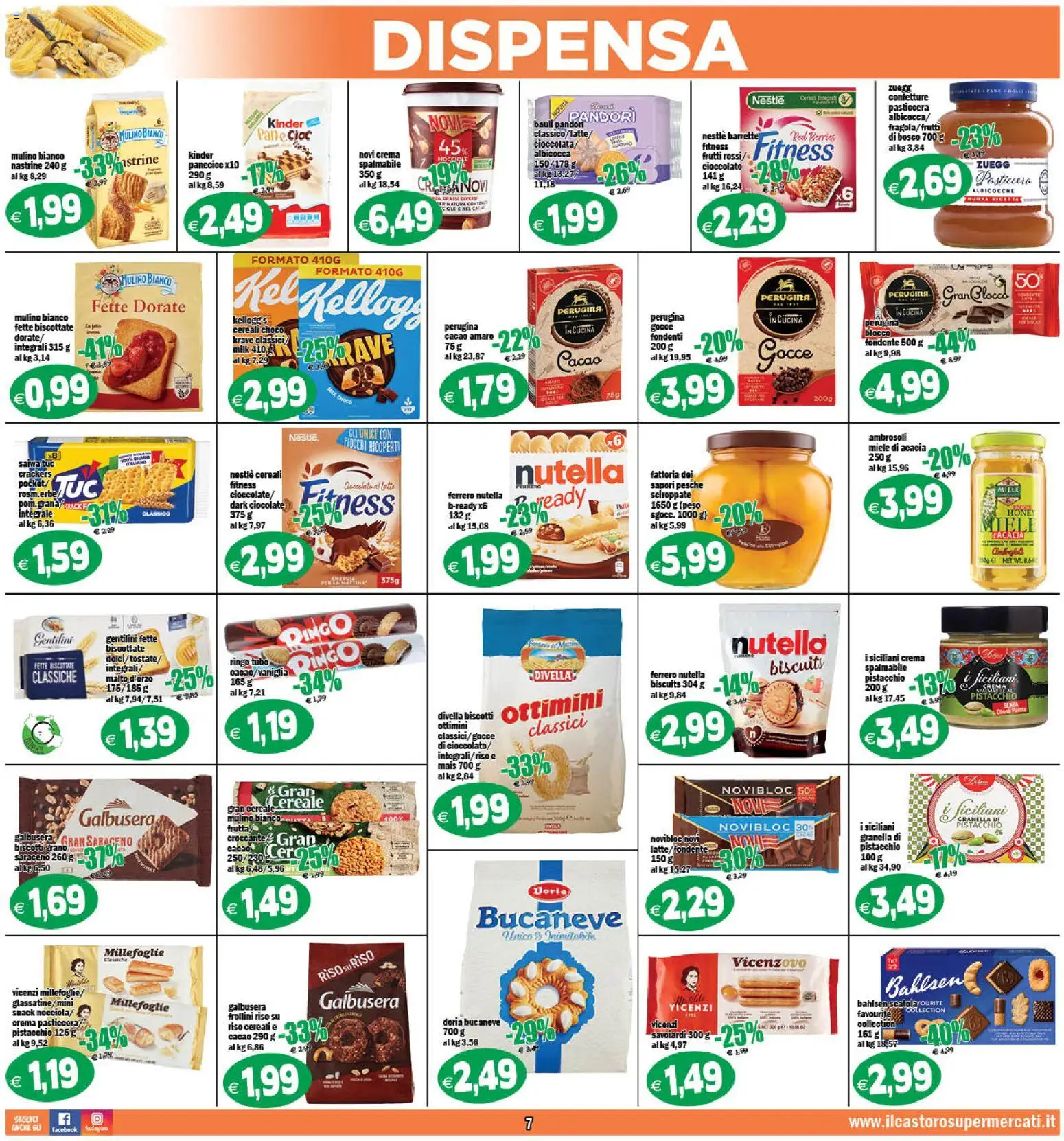 Volantino Il Castoro del 27.03.2026 | Pagina: 7 | Prodotti: Fiocchi, Fette biscottate, Frollini, Amaro