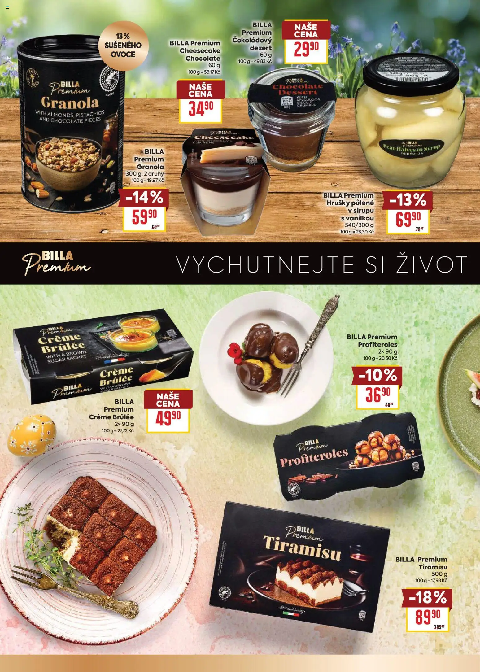 Billa leták - Prémiové delikatesy od 04.03.2026 | Strana: 12 | Produkty: Granola, Profiteroles, Ovoce, Hrušky