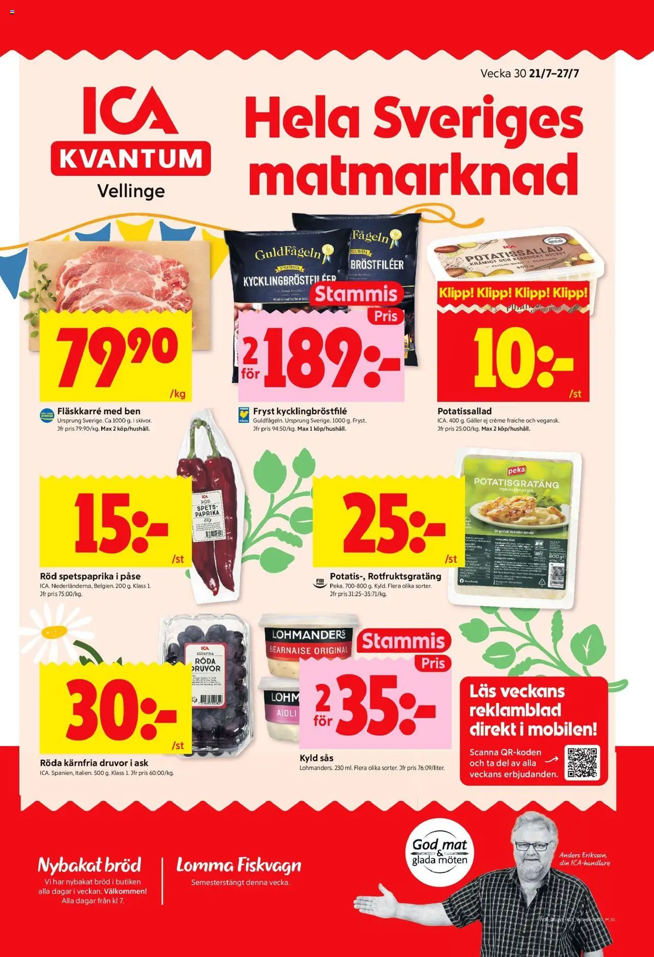 ICA Kvantum reklamblad aktuell från 21.07.2025 | Sida: 1 | Produkter: Potatissallad, Galler, Potatisgratäng, Aioli