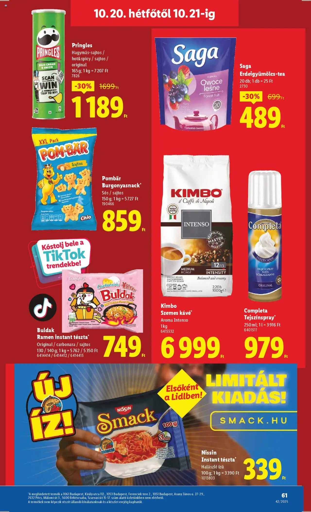 Lidl akciós ujság - amely érvényes a következő dátumtól: 16.10.2025 | Oldal: 61 | Termékek: Pringles, Tea, Szemes kávé, Halászlé