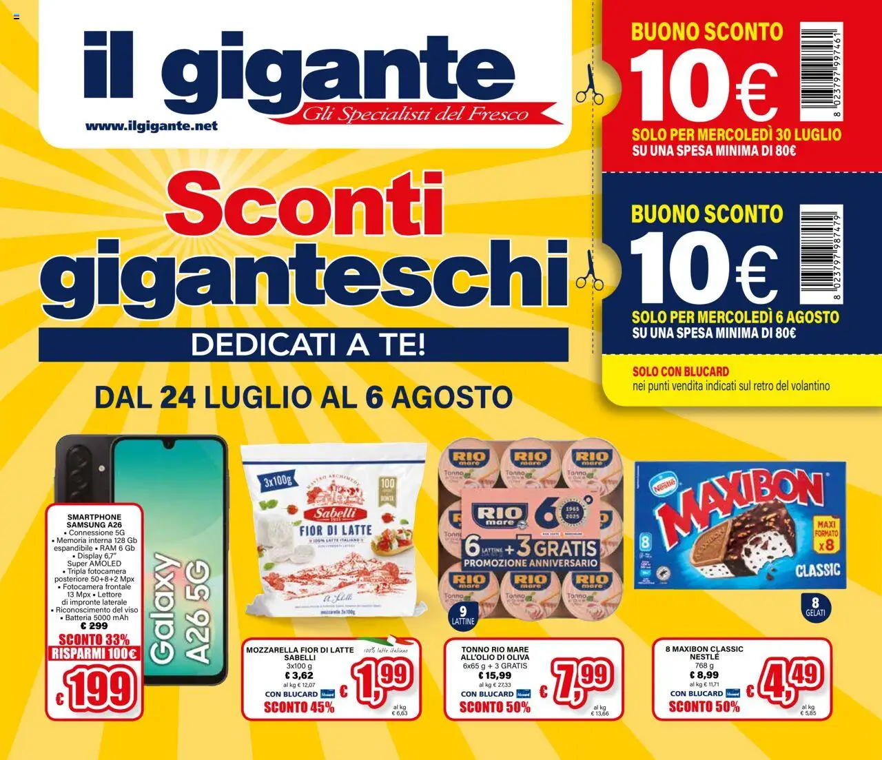 Volantino Il Gigante del 24.07.2025 | Pagina: 1 | Prodotti: Smartphone samsung, Tè, Smartphone, Batteria