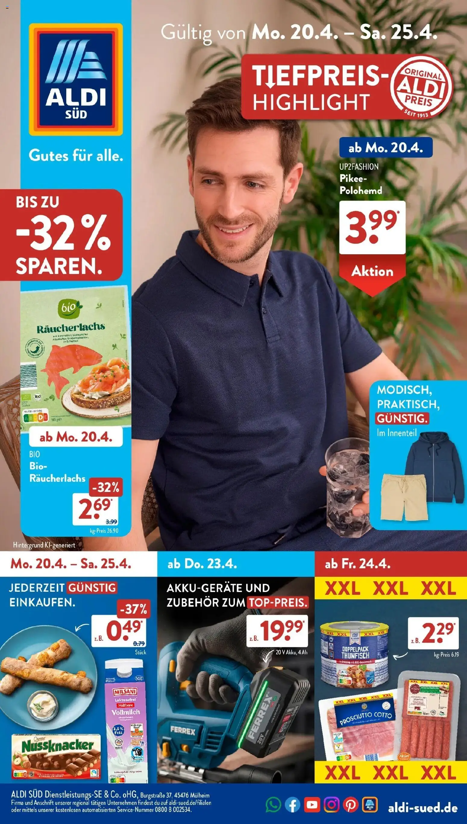 Aldi Süd Aktuelle Wochenangebote – gültig ab 20.04.2026 | Seite: 1 | Produkte: Up2fashion, Thunfisch, Dressing, Räucherlachs