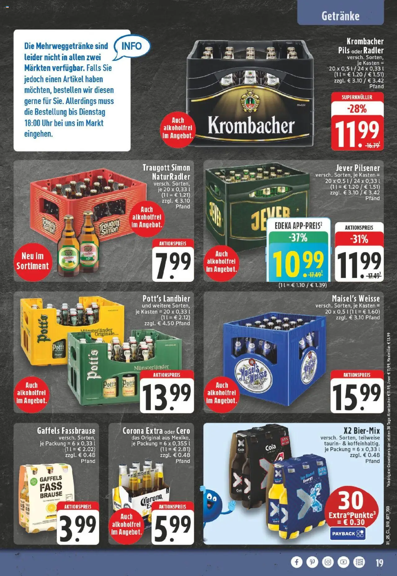 Edeka prospekt Ascheberg-Herbern	 - gültig ab dem 27.07.2025 | Seite: 19 | Produkte: Energy, Jever, Krombacher, Uhr