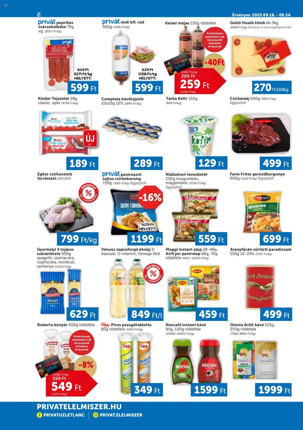 PRIVÁT akciós ujság - amely érvényes a következő dátumtól: 18.09.2025 | Oldal: 2 | Termékek: Nescafé, Maggi, Eper, Instant kávé