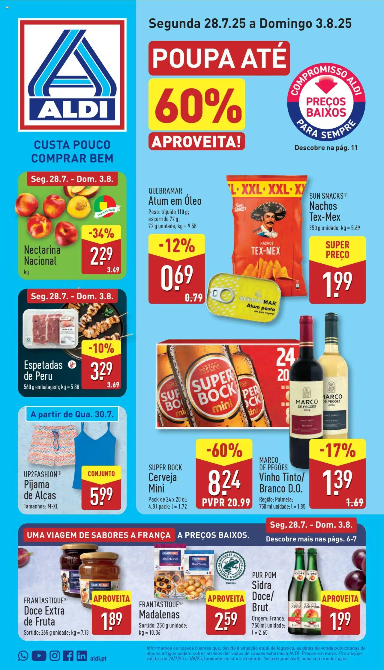 Aldi folheto │ válido de 28.07.2025 | Página: 1 | Produtos: Peru, Óleo, Vinho, Cerveja