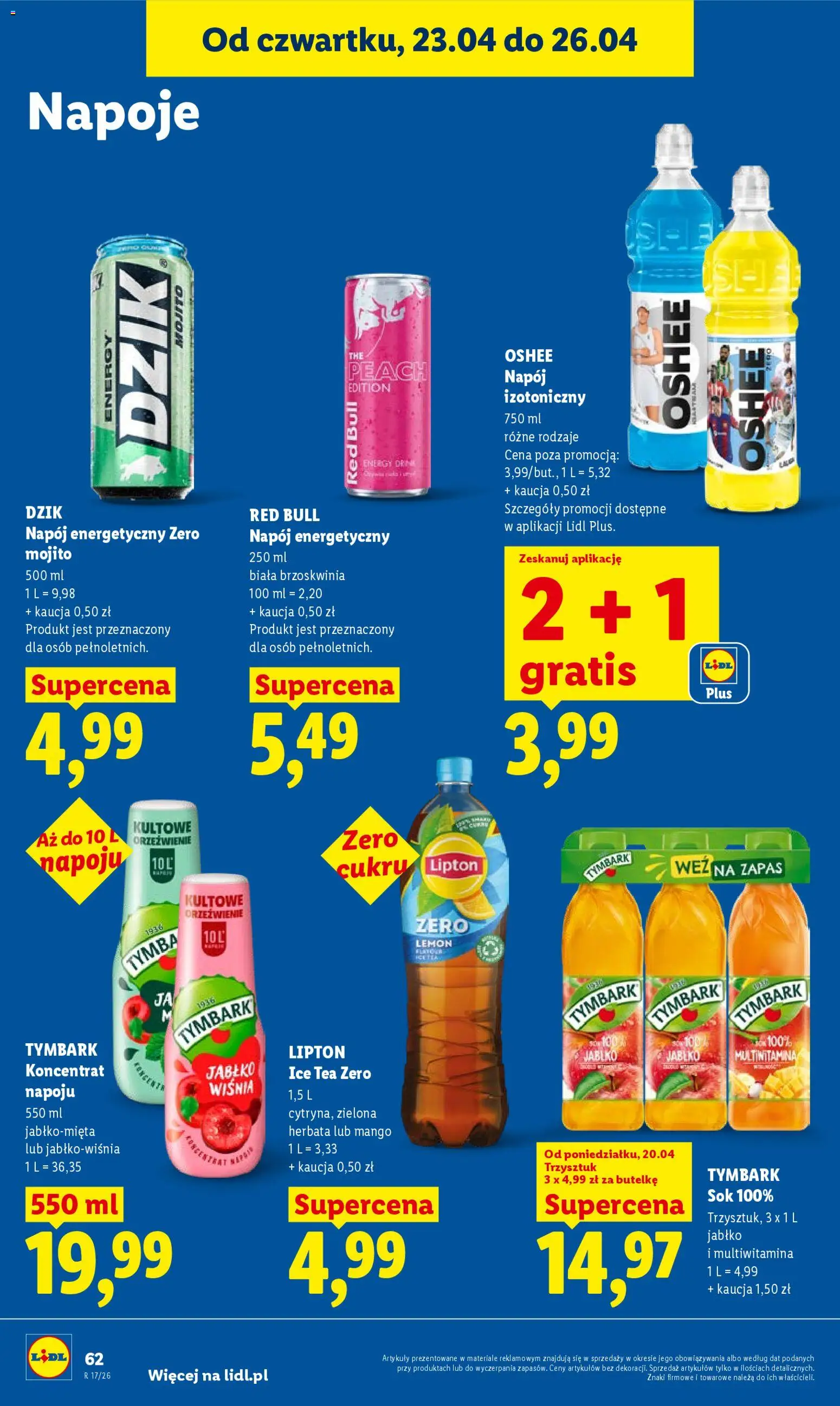 Lidl gazetka od 23.04.2026 | Strona: 62 | Produkty: Brzoskwinia, Ice Tea, Sok, Herbata