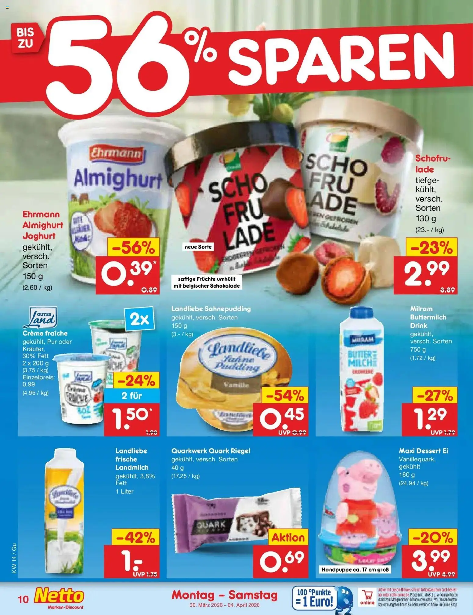 Netto Marken-Discount Prospekt Machern	 – gültig ab 29.03.2026 | Seite: 10 | Produkte: Quark, Butter, Schokolade, Milram