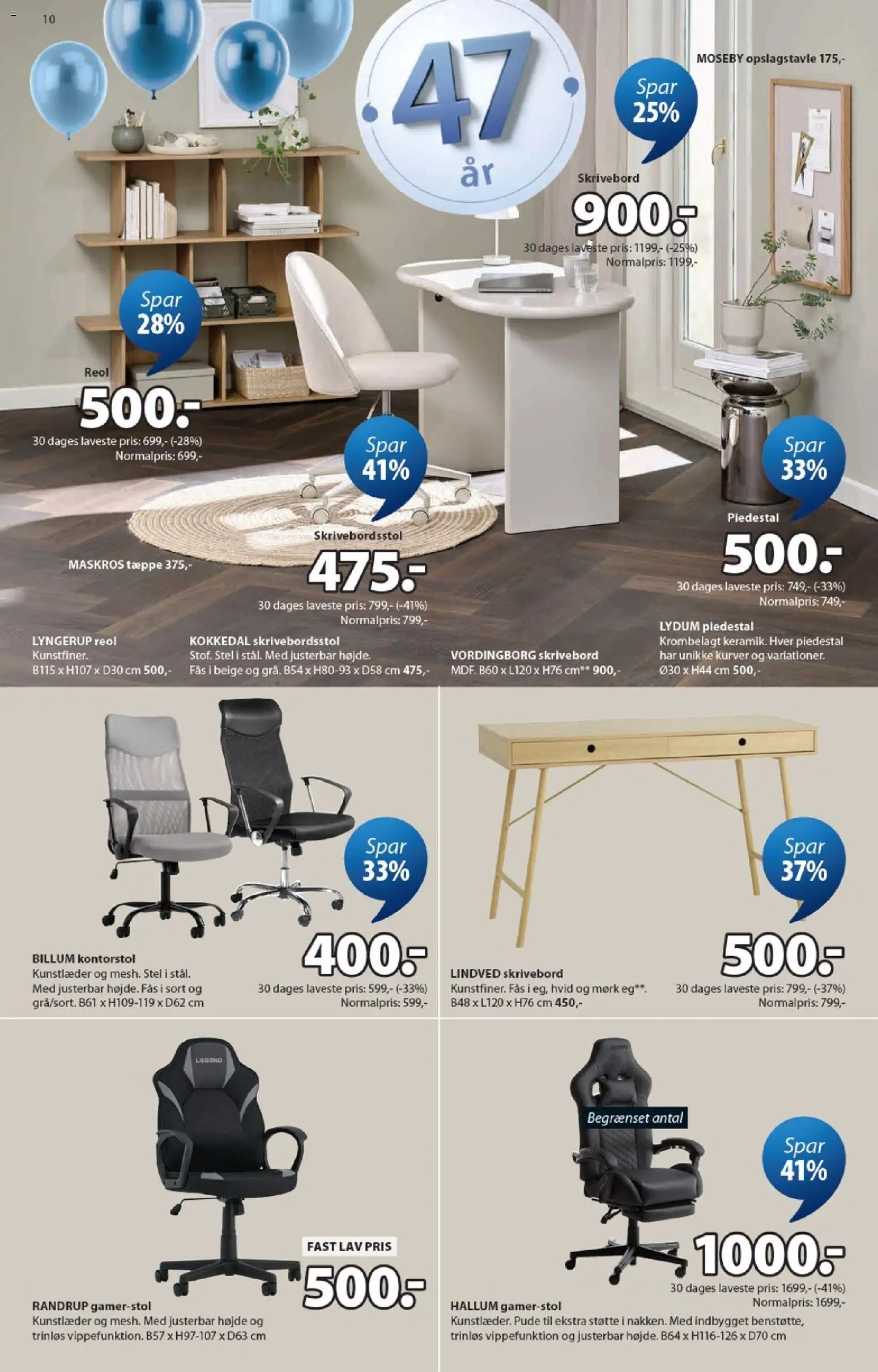 JYSK tilbudsavis – gyldig fra 27.03.2026 | Side: 10 | Produkter: Pude, Tæppe, Skrivebord, Kontorstol