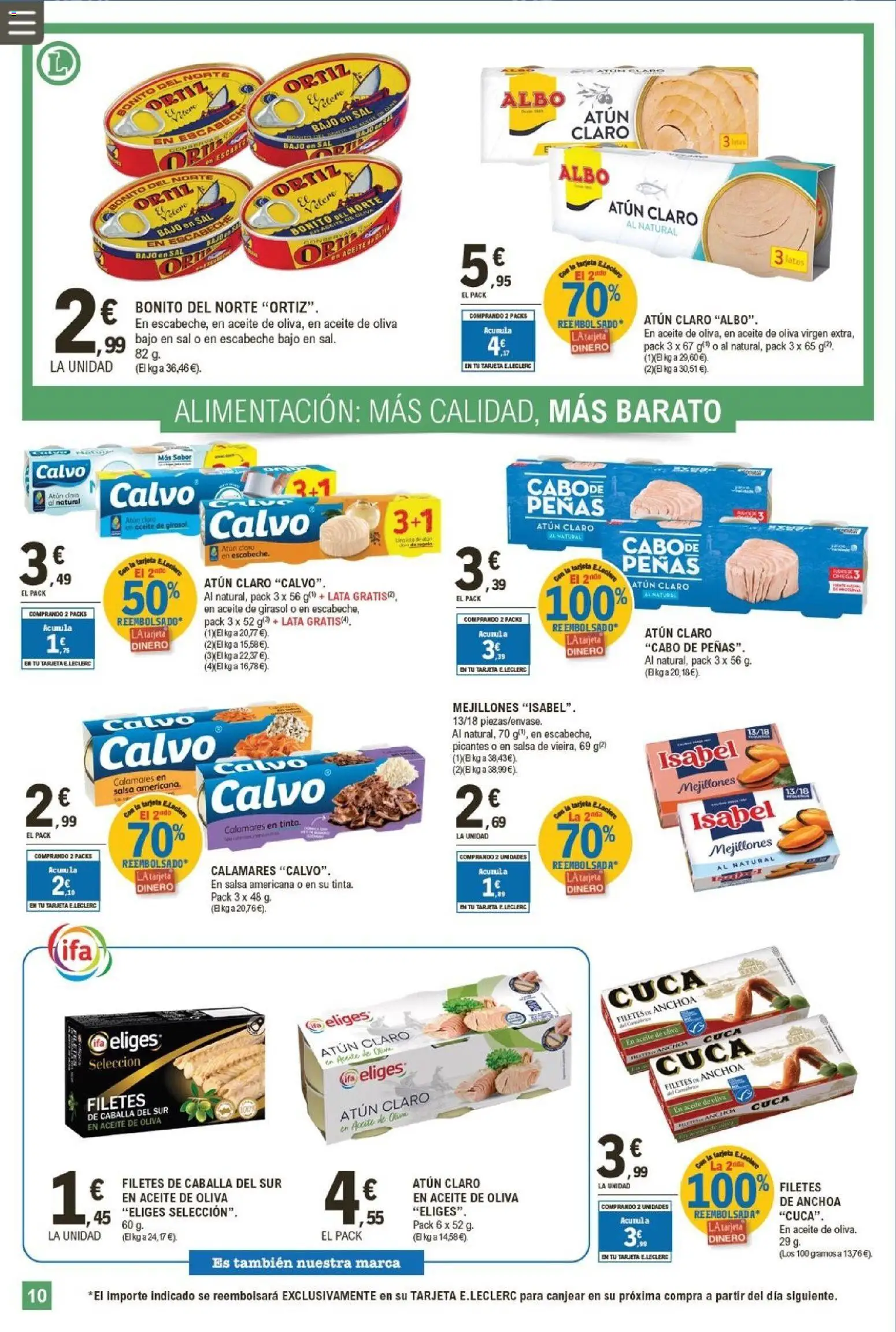 E.Leclerc folleto │ válido desde el 04.02.2026 | Página: 10 | Productos: Calamares, Aceite de oliva, Aceite de girasol, Anchoa