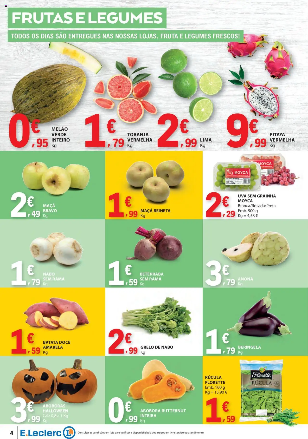 E.Leclerc folheto │ válido de 16.10.2025 | Página: 4 | Produtos: Rúcula, Maça, Abóbora, Melão