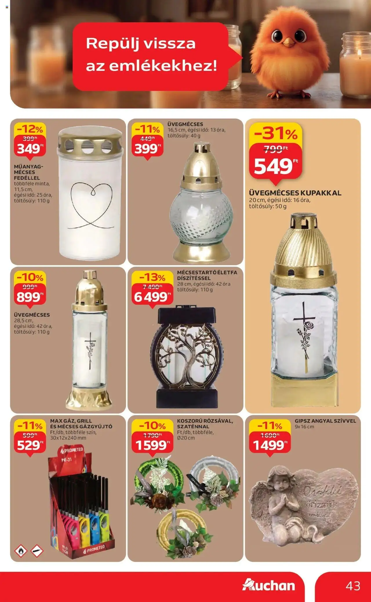 Auchan akciós ujság - amely érvényes a következő dátumtól: 16.10.2025 | Oldal: 43 | Termékek: Grill, Mécses, Óra, Koszorú