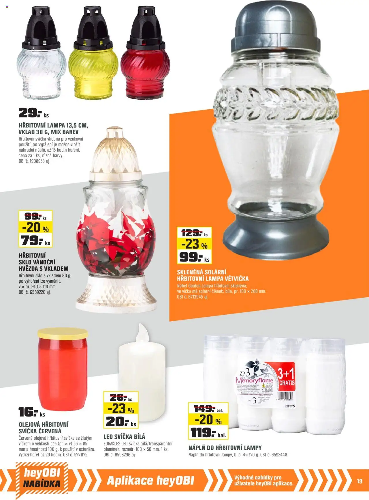 OBI leták - Karlovy Vary, Mladá Boleslav, Králův Dvůr od 01.10.2025 | Strana: 19 | Produkty: Svíčka, Lampa, LED