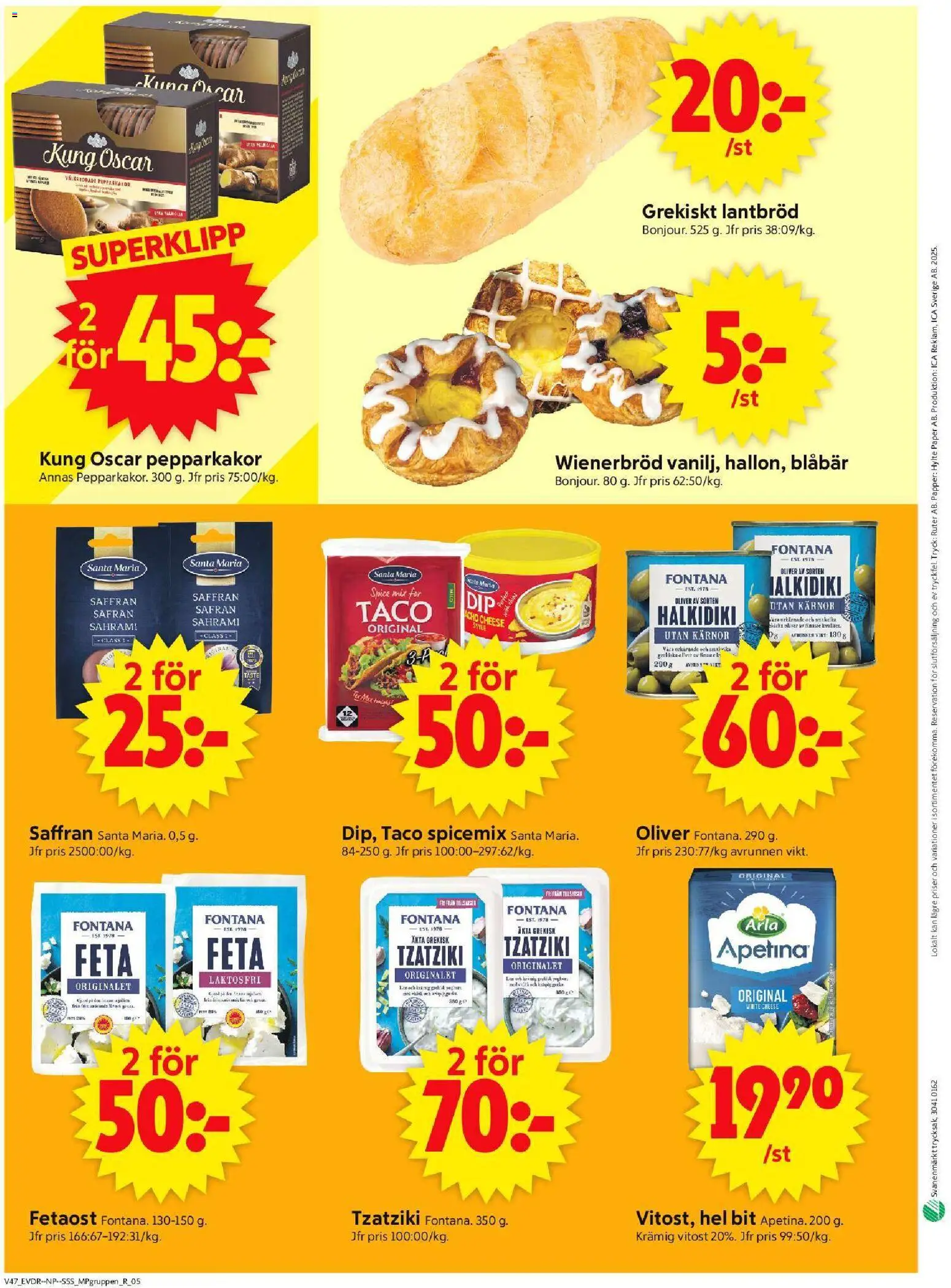 ICA Supermarket reklamblad aktuell från 17.11.2025 | Sida: 14 | Produkter: Oliver, Saffran, Lantbröd, Blåbär