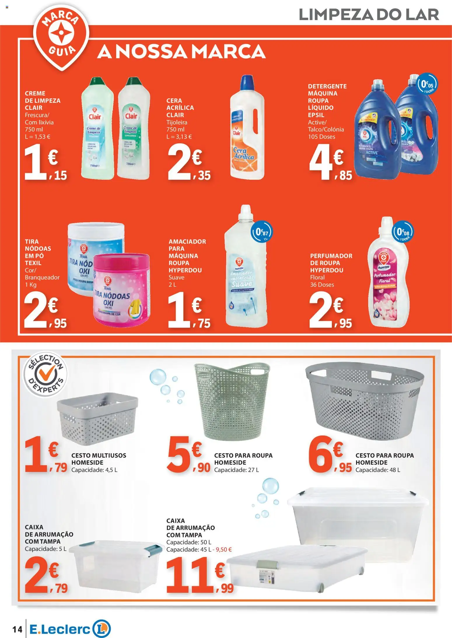E.Leclerc folheto Especial Marca Guia │ válido de 17.03.2026 | Página: 14 | Produtos: Pó, Detergente, Cera, Caixa