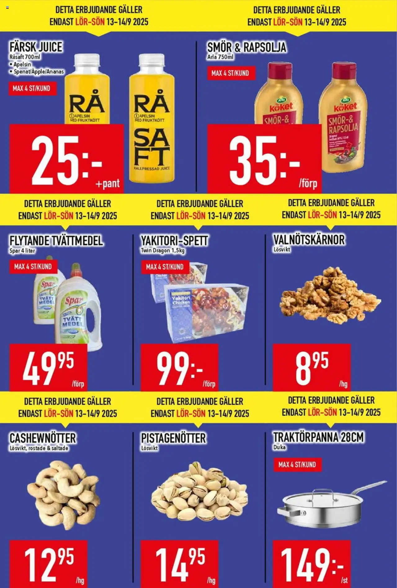Matdax reklamblad aktuell från 08.09.2025 | Sida: 21 | Produkter: Tvättmedel, Cashewnötter, Smör, Juice