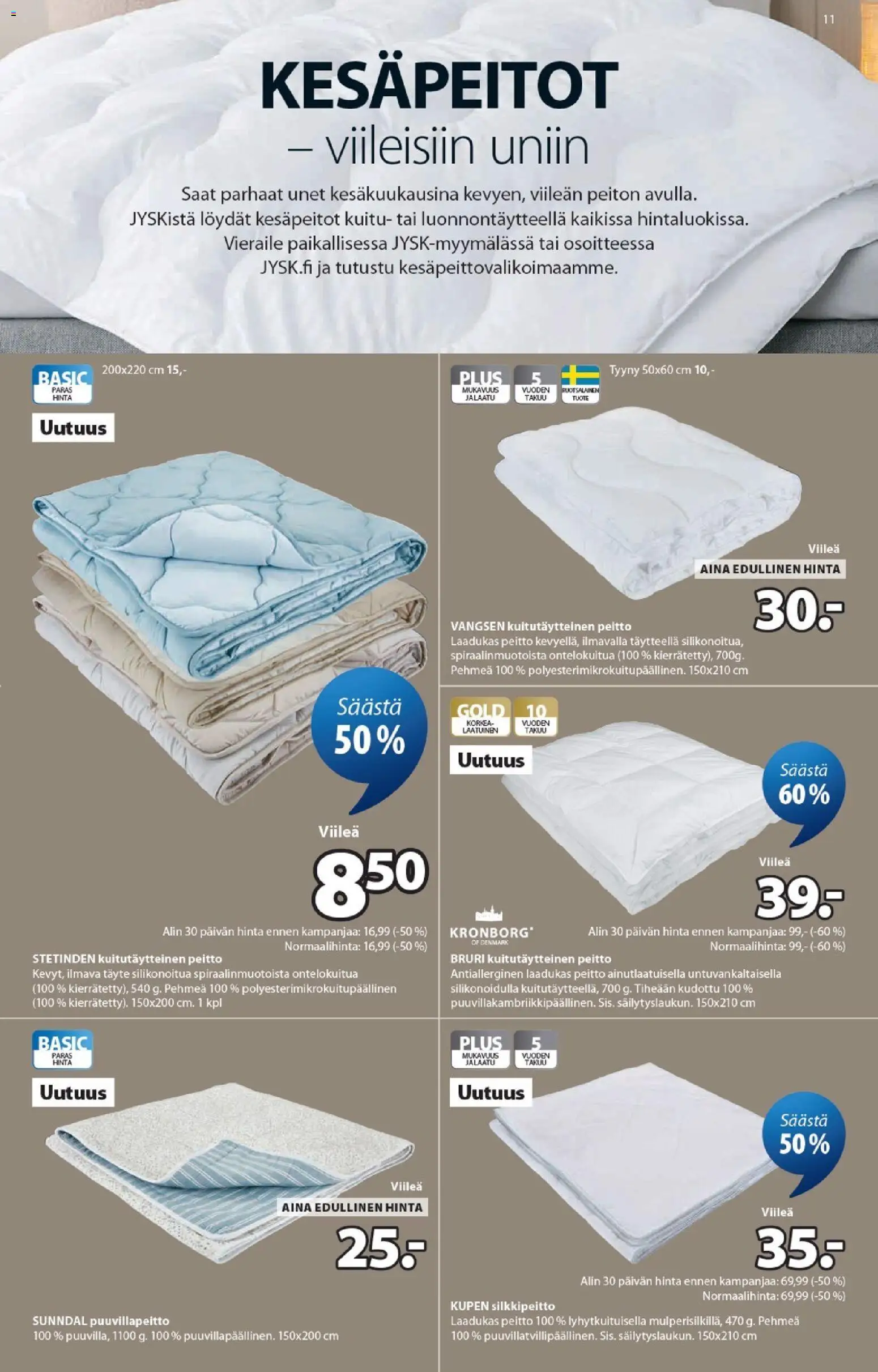 JYSK - Tarjoukset – voimassa 19.03.2026 alkaen | Sivu: 11 | Tuotteet: Tyyny, Peitto