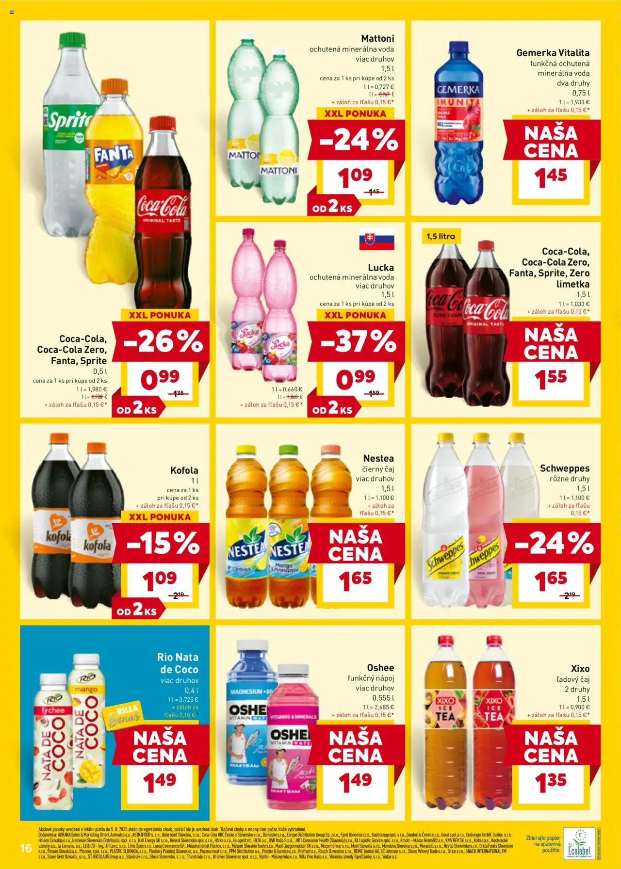 Billa leták │ platný od 30.07.2025 | Strana: 16 | Produkty: Kofola, Fanta, Voda, Gemerka