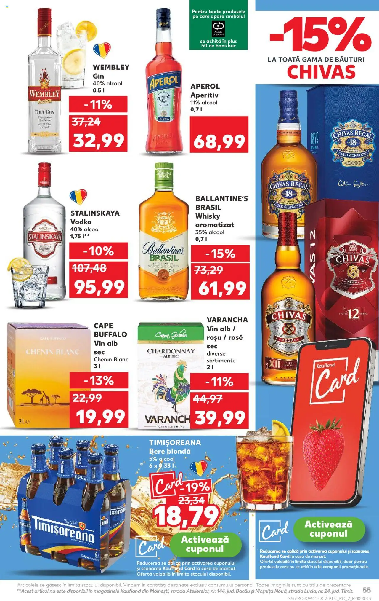 Kaufland RO akciós ujság - amely érvényes a következő dátumtól: 08.10.2025 | Oldal: 55 | Termékek: Aperol, Gin, Vodka, Whisky