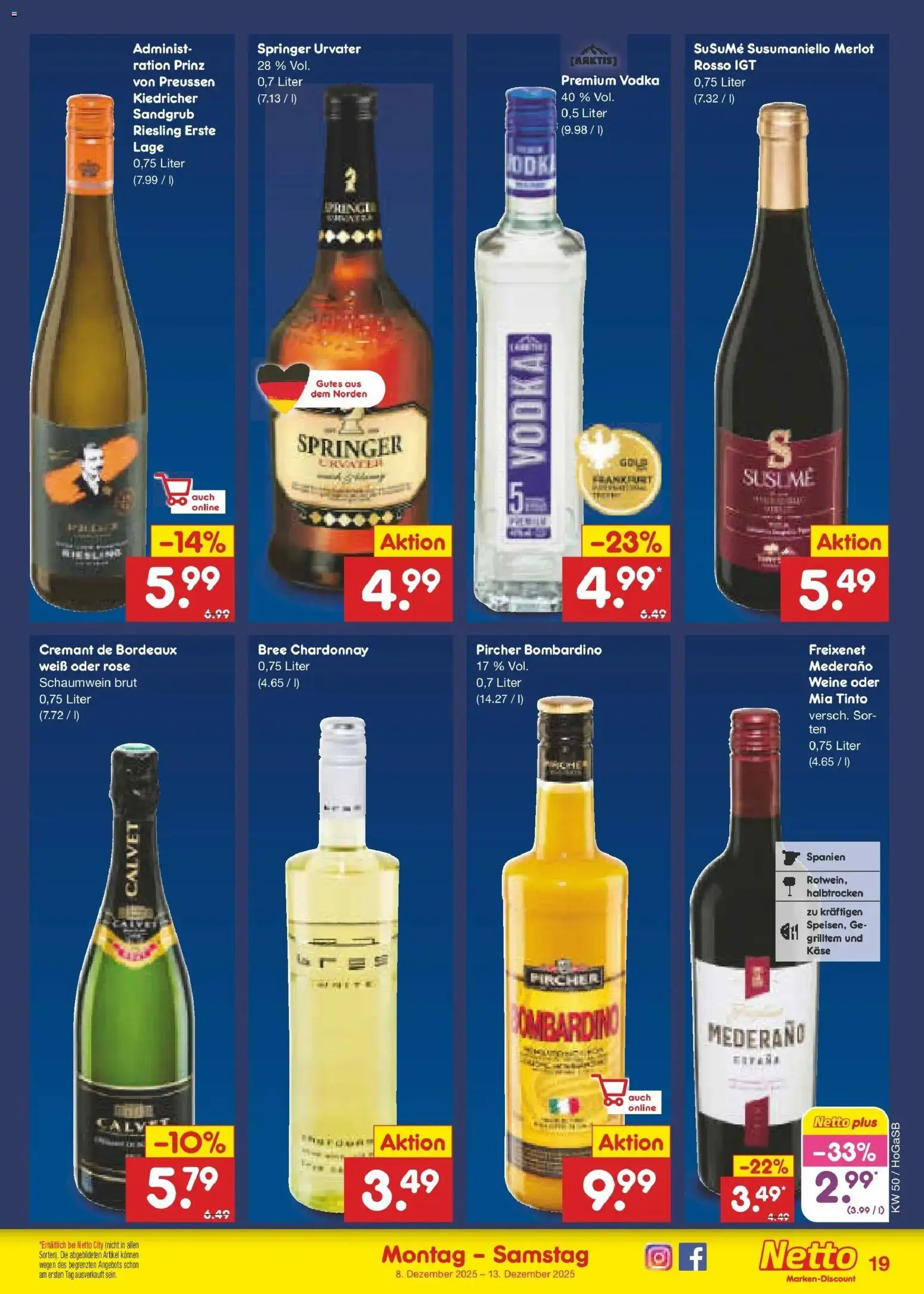 Netto Marken-Discount Prospekt 	 – gültig ab 08.12.2025 | Seite: 19 | Produkte: Käse, Freixenet, Merlot, Vodka