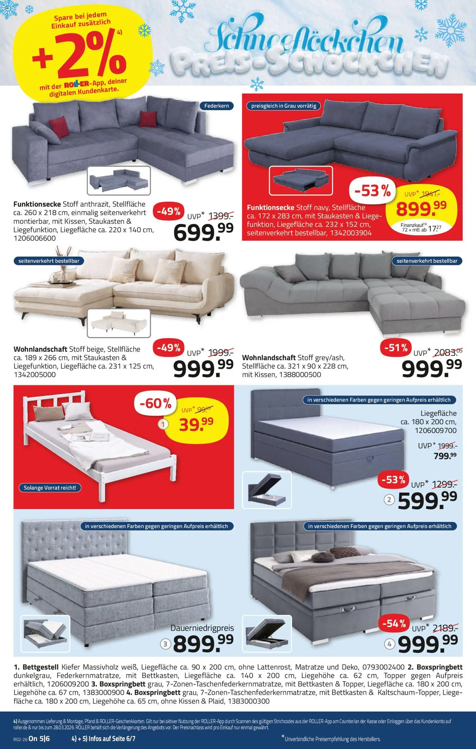 Roller Prospekt 	 – gültig ab 04.01.2026 | Seite: 6 | Produkte: Wohnlandschaft, Kissen, Boxspringbett, Topper