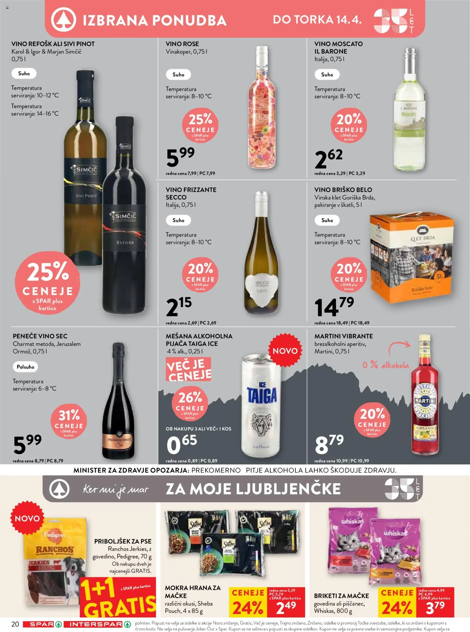 Novi Spar katalog ponudbe – veljaven od 08.04.2026 | Stran: 24 | Izdelki: Hrana za mačke, Kos, Vino