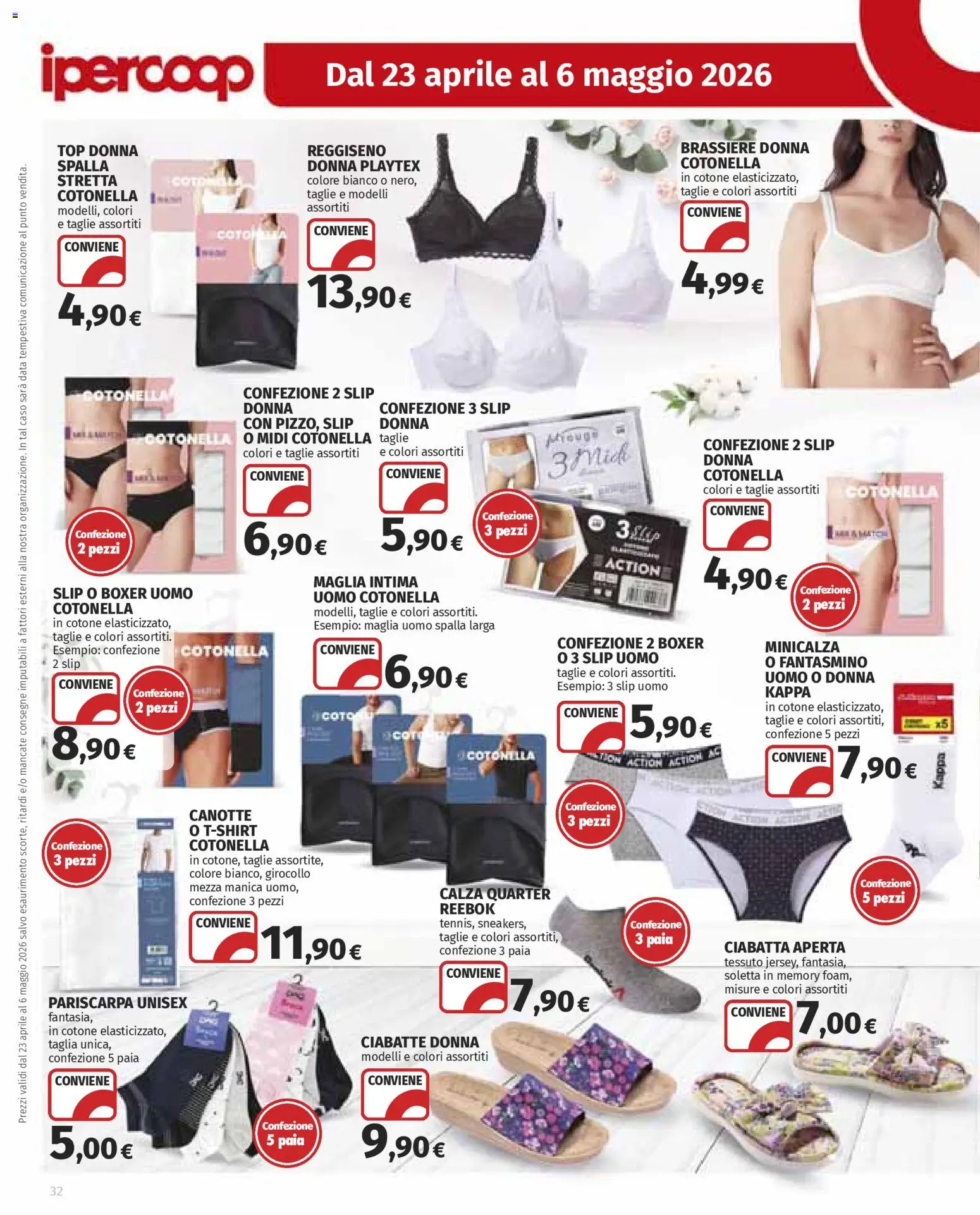 Volantino Ipercoop del 23.04.2026 | Pagina: 32 | Prodotti: Slip, Ciabatte, Top, Data